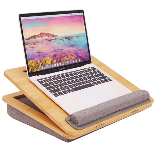 Laptop Desk, Angle Adjustable Lap Desk with Cushion, COIWAI Laptop Stand with Tablet Phone Holder, Portable Table Bed Tray, Bamboo Lapdesk for Laptop, Home Office Couch Notebook Book Bamboo COIWAI
