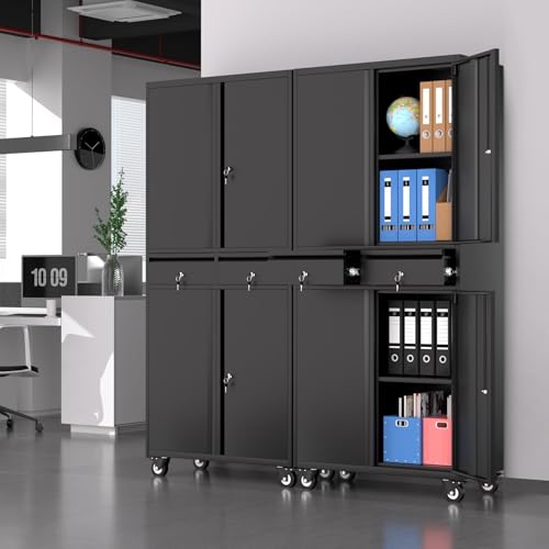 Garvee Metal Storage Cabinet, 73 Inch Garage Storage with Locking Doors and Adjustable Shelves, Heavy Duty Tool Cabinet with 2 Drawers Garvee