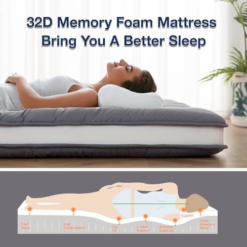 Syalife Japanese Futon Mattress Floor Mattress Queen Size, 4" Thicken Foldable & Portable Floor Bed Sleeping Pad, Traditional Shikibuton 32D Foam Filled, Design in Japan (Grey, 54 * 80) Syalife