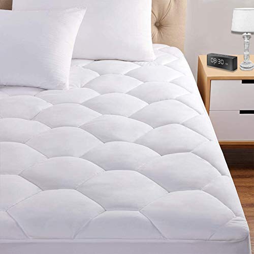 Queen Mattress Pad, 8-21" Deep Pocket Protector Ultra Soft Quilted Fitted Topper Cover Fit for Dorm Home Hotel -White Favorland