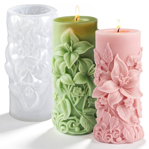 Candle Molds for Candle Making Flower Molds for Candles Resin 3D Lily Embossed Candle-Mold for Candles Making DIY Craft Wedding Party