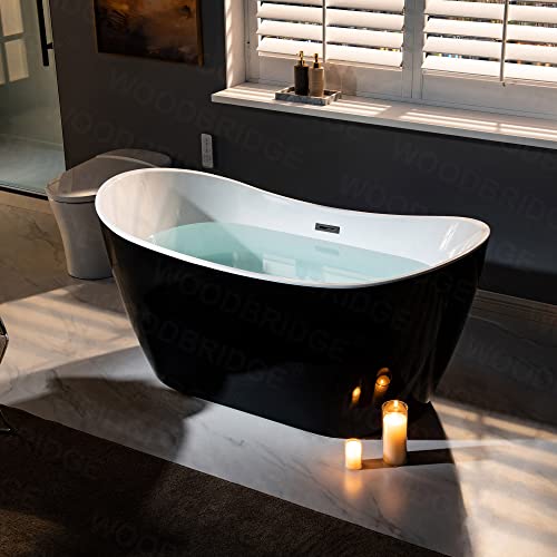 WOODBRIDGE 59" Acrylic Freestanding Bathtub Contemporary Soaking Tub, Black Acrylic(Matte Black Drain/Overflow),BTA1816-MB WOODBRIDGE