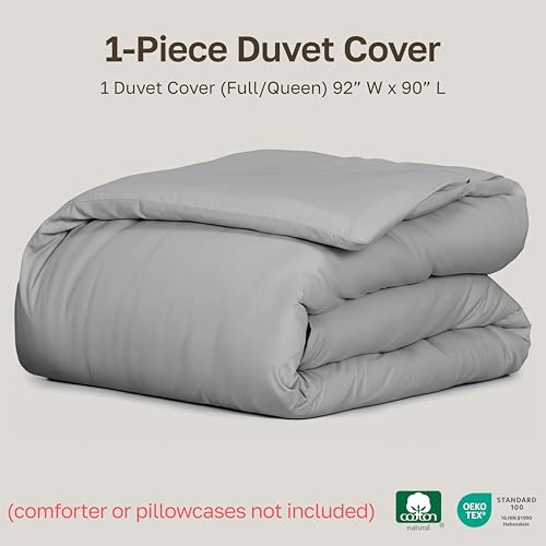 California Design Den Full/Queen Size Duvet Cover - Winner Good Housekeeping Best Bedding Awards 2025-400 Thread Count Sateen, 100% Cotton Comforter Cover, Button Closure & Corner Ties - Light Grey California Design Den