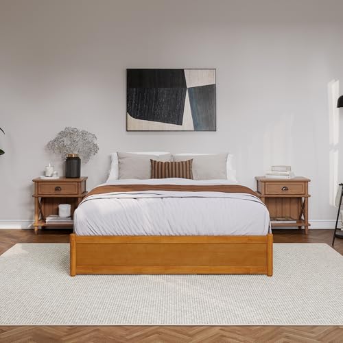 AFI, Barcelona Queen Panel Platform Bed with Twin XL Trundle, Light Toffee AFI