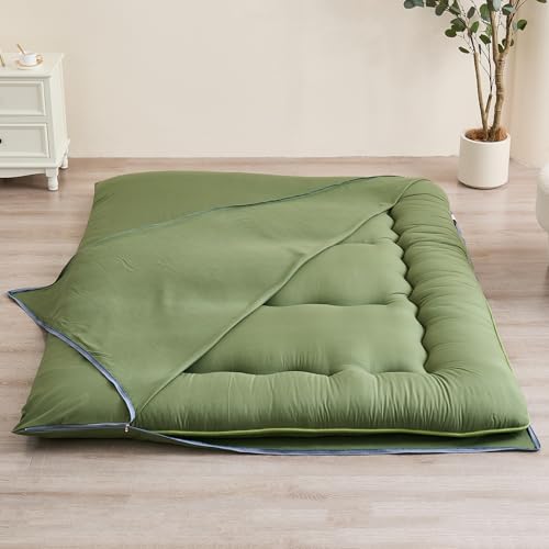 Zelladorra Futon Mattress Cover, Zippered Japanese Floor Mattress Cover, Machine Washable (Green, Twin) Zelladorra