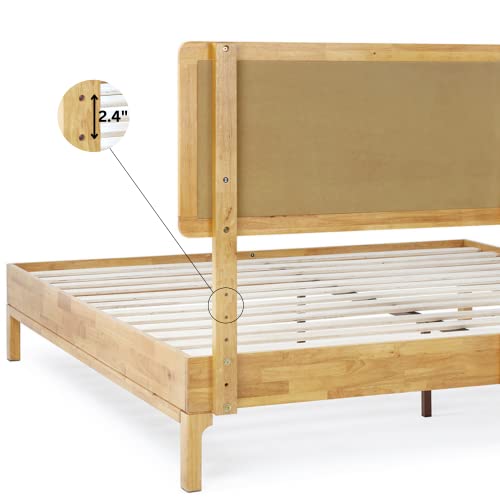 Bme Nipe 14 Inch Bohemian Queen Bed Frame with Adjustable Woven Headboard in Natural Acacia Wood Bme