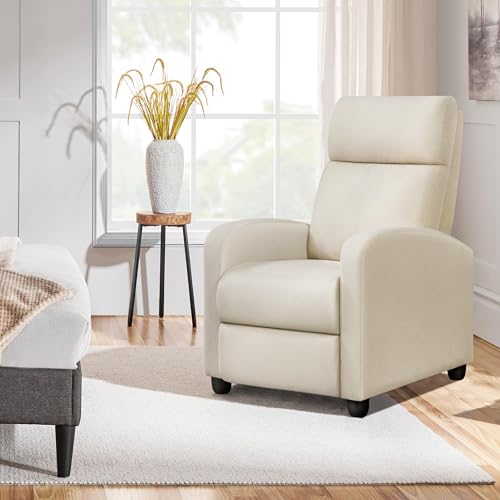 Yaheetech Modern Fabric Recliner Chair Sofa Adjustable Single Sofa with Thicker Seat Cushion and Backrest for Living Room Home Theater, Beige