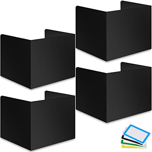 4-Pack Desk Dividers for Students - Durable & Waterproof Plastic Study Carrel Divider, Classroom Folders Teacher Supplies, Easy-to-Clean Plastic Privacy Shield Folder Boards for Student Desks, Black Storage Standard