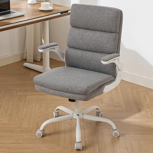 amseatec Office Chair Adjustable Desk Chair Mid Back Executive Comfortable Fabric Ergonomic Back Support Home Computer Chair with Padded Flip-up Armrest Swivel Wheels (Cement Gray) amseatec