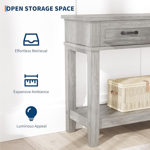 GarveeHome Entryway Table, Console Table with 3 Storage Drawers, 3 Tier Farmhouse Wooden Sofa Table, Hallway Tables for Entryway, Living Room-Grey GarveeHome