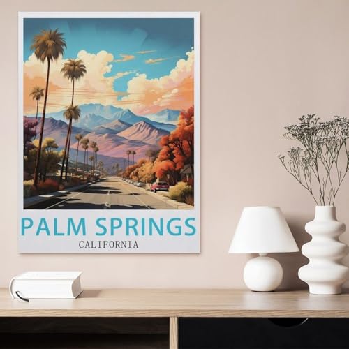 hdksyhsu Paint by Numbers,Palm Springs California Vintage Travel Poster,Landscape Kit for Adults Beginner DIY Oil Painting(20x30cm-BB19 hdksyhsu