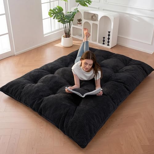 MAXYOYO 6" Japanese Floor Mattress, Foldable Futon Mattress Full Size, Tufted Roll Up Floor Bed, Thick Tatami Mat Sleeping Pad Portable Lounger for Camping Guest Room Dormitory Bedroom RV, Black MAXYOYO
