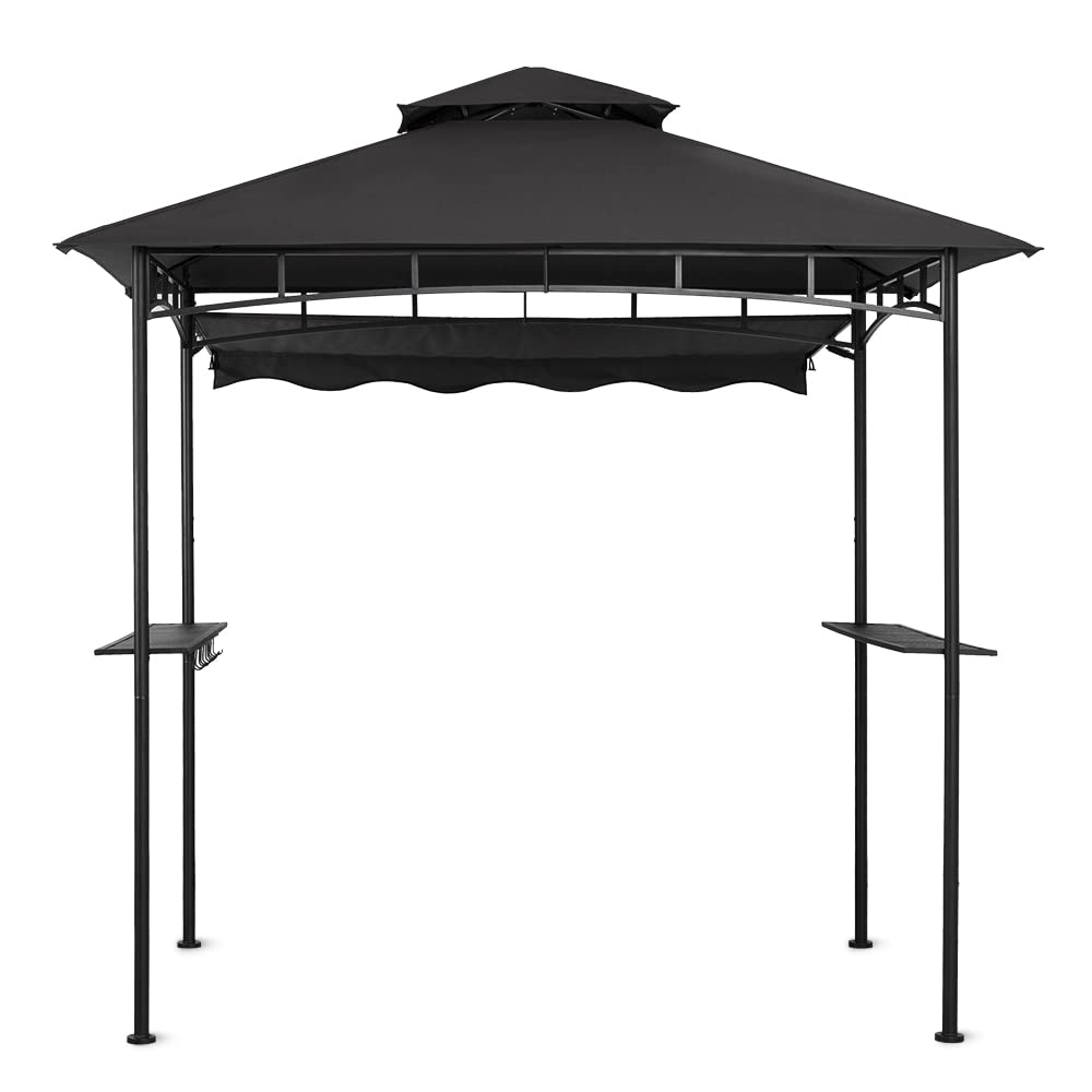 CHARMELEON Dark Grey Grill Gazebo, Double Tiered BBQ Gazebo, 5x8 Grill Canopy,Outdoor BBQ Canopy Tent with Stretchable Side Awning CHARMELEON