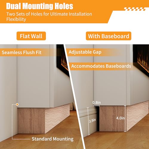 60" Electric Fireplace with Mantel for 50" Insert, Weyderk Ultra-Thin 5.5" Surround, 750/1500W Heater with 12 Flame Effects, 1-8 Hours Timer, Wall Mounted TV Stand for Livingroom, White Weyderk