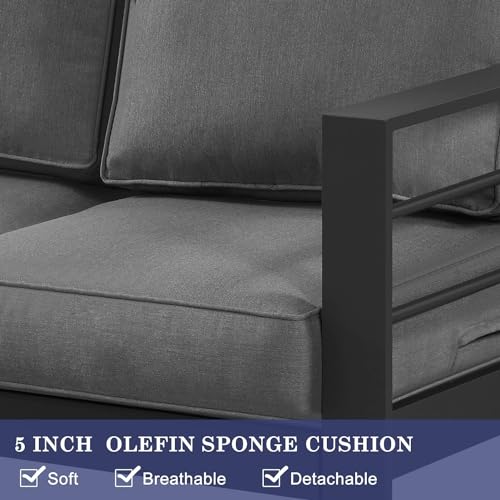 Wisteria Lane 2 Pieces Patio Furniture Aluminum Armchair, All-Weather Outdoor Single Sofa, Grey Metal Chair with Dark Grey Cushions Wisteria Lane