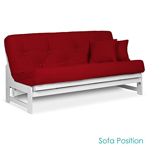Nirvana Futons Arden Armless White Wood Futon Frame Only, Queen Size - Solid Hardwood Sofa Bed Frame Construction, Space Saving Design Ideal for Small Rooms and Dorms Nirvana Futons