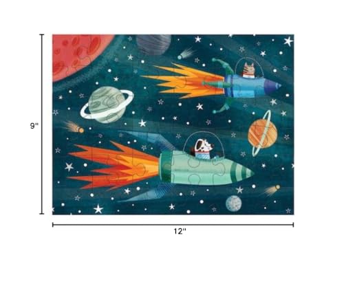Mudpuppy Outer Space Puzzle to Go, 36 Pieces, 12”x9” – Great for Kids Age 3+ - Colorful Illustrations of Rockets in Space – Packaged in Travel-Friendly Drawstring Fabric Pouch – Perfect for Planes Mudpuppy