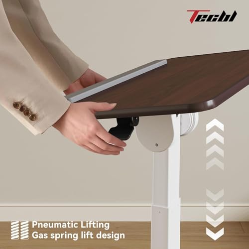 TecbL 180° Tiltable Mobile Standing Desk, Overbed Table with Wheels, 25.6" - 40.5" Height Adjustable Bedside Table, Portable Rolling Computer Desk for Home Office, Hospital (Walnut) TecbL