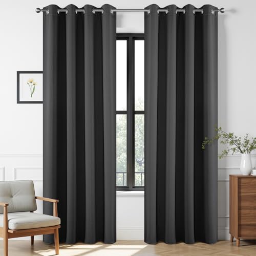 Joydeco Grey Curtains 84 Inch Long, Room Divider Blackout Curtains for Bedroom with Grommets, Thermal Insulated, Noise Reducing Room Darkening Black Out Drapes for Bedroom Living Room Window, 2 Panels Joydeco