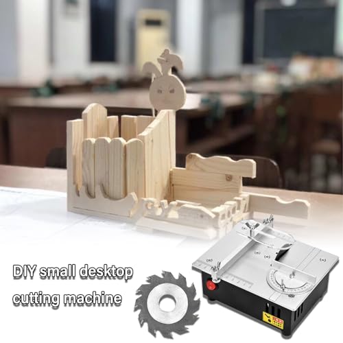 Precision Mini Electric Table Saw, DIY Hobby Handmade Woodworking Bench Cutting Machine Adjustable Cut Depth Small Desktop Saw for Miniature Wood Craft Billowvolve