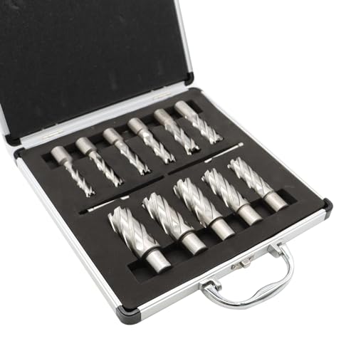 Nakkaa 13 Pcs M2 High Speed Steel Annular Cutter Set 3/4 Inch Shank Cutting Depth 1" /2''Cutting Diameter 7/16" to 1-1/16" Inch Standard Kit with 2 Pilot Pins (Cutting Depth 2'') Nakkaa
