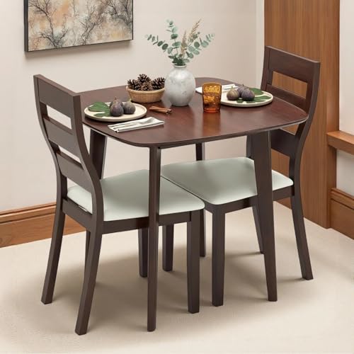 Tangkula Compact Dining Table Set for 2, Wooden Round Kitchen Table & 2 Chairs with Cushioned Seats, 3-Piece Dining Set for Small Spaces, Kitchen, Living Room Tangkula