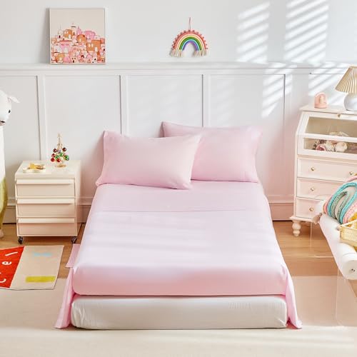 Girls Bed in a Bag Twin Size White Unicorn Comforter Set with Rainbow Flower - Soft 6 Pcs Pink Bedding Set (1 Comforter, 2 Pillow Shams, 1 Flat Sheet, 1 Fitted Sheet, 1 Pillowcases) UOZZI BEDDING