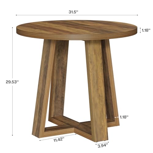Tribesigns Round Conference Table for 2-4 People, 31.5-Inch Small Wooden Office Table with Sturdy Base, Farmhouse Home Office Meeting Desk for Small Spaces, Rustic Brown Tribesigns