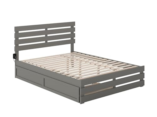 AFI Oxford Queen Size Platform Bed with Footboard & Twin XL Trundle in Grey AFI