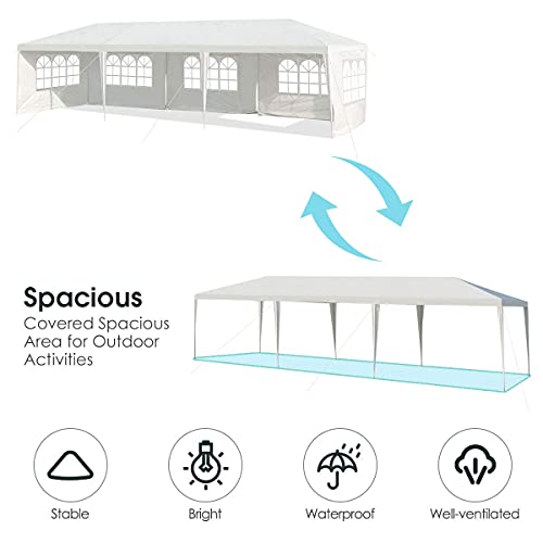 Tangkula 10' x 30' Party Tent, Portable Outdoor Tent with 5 Removable Sidewalls, and Connection Stakes, Ropes, Suitable for BBQ, Beach, Garden and Outdoor Events, Wedding Tent, White Tangkula