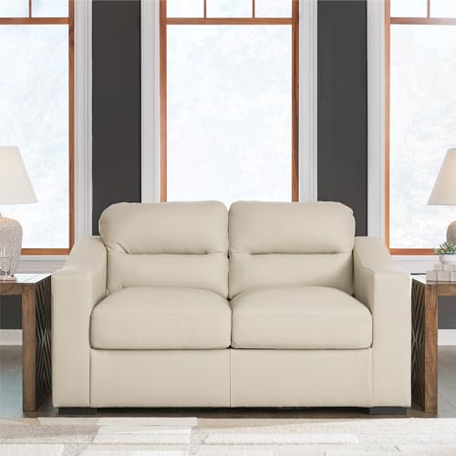 Signature Design by Ashley Treasure Trove Contemporary Leather Match Loveseat, Beige Signature Design by Ashley
