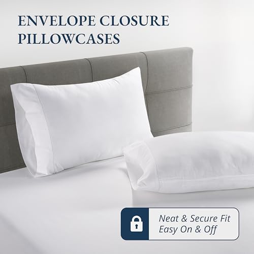 LANE LINEN Twin Fitted Sheets, 100% Organic Cotton 2-Piece Set (1 Fitted Sheet, 1 Pillowcase), Percale Weave, Bottom Sheet, Soft, Breathable, Fits Mattress Upto 15' Deep - White (No Flat Sheet) LANE LINEN