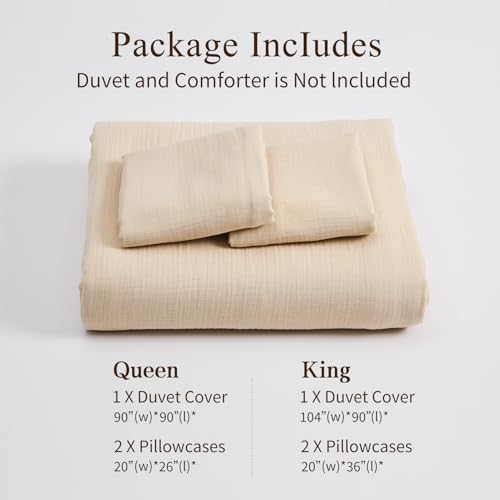 MEISHANG Muslin Duvet Cover King Size - 100% Organic Cotton, Soft Textured Gauze Weave Duvet Cover for Breathable All-Season Oeko-Tex Certified - 3 Piece Set (King, Linen) MEISHANG