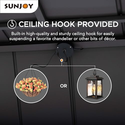 Sunjoy Wooden Grill Gazebo, 8 x 12 ft. Steel Hardtop Gazebo with Solar Power for Year-Round Grilling - 2 Full Size Grills, Griddles or Smokers - Sunjoy