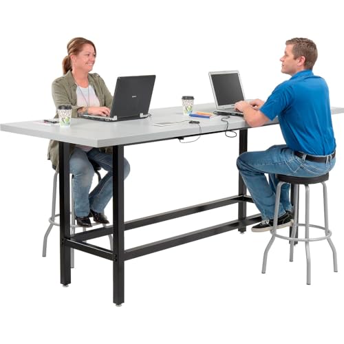 Global Industrial Standing Height Table with 12 AC Power Outlets, 96" L x 36" W x 42" H, Gray Laminate Top, Black Steel Frame, Standing Rectangular Bar Table Global Industrial