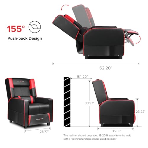 GTPLAYER Gaming Recliner Chair for Living Room Racing Style Single PU Leather Gaming Sofa for Adults Modern Game Recliners Ergonomic Comfortable Home Theater Seating, Red