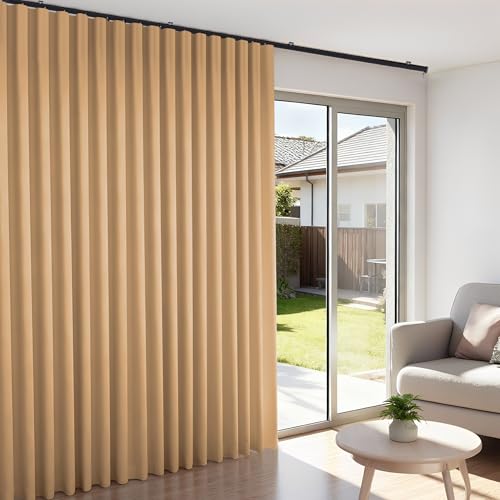 Doeiez Room Divider Blackout Curtains Flexible Sliding Tracks Sets Ceiling Mounted Rod Window Curtain Privacy Separation for Bedroom Living Rooms,1 Panel Khaki Drape and Black Track Set-W72xH84 in Doeiez