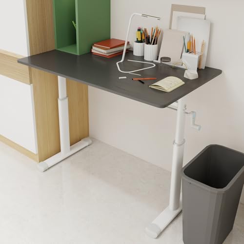 Japovker Adjustable Study Desk with Hand-Crank, Double Column Height Adjustable Computer Desk, Stable Compact Office Workstation with Frame & One-Piece Table Top,for Kids & Adults (Grey, 39 lnches) Japovker