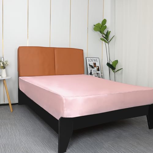 Lirex Satin Fitted Sheet, Luxurious Silky Smooth Polyester Bedding Soft Deep Pocket Bed Sheets Mattress Cover, Full, Light Pink Lirex
