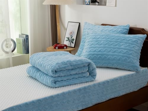 Aimuan Kids Zippered Comforter Set - Blue Fleece Zipper Bedding for Girls (Twin, Blue) Aimuan