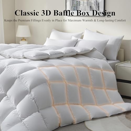 Ubauba Goose Feather Down Fiber Comforter King Size - All Season White Fluffy Duvet Insert - 750+ Fill Power Luxurious Hotel Bedding Comforter - Soft 100% Cotton Cover, Medium Warmth (106x90 Inch) Ubauba