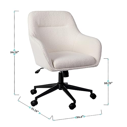 Martha Stewart Rayna Swivel Task Chair with Flared Arms for Home Office in White Boucle with Oil Rubbed Bronze Frame Martha Stewart