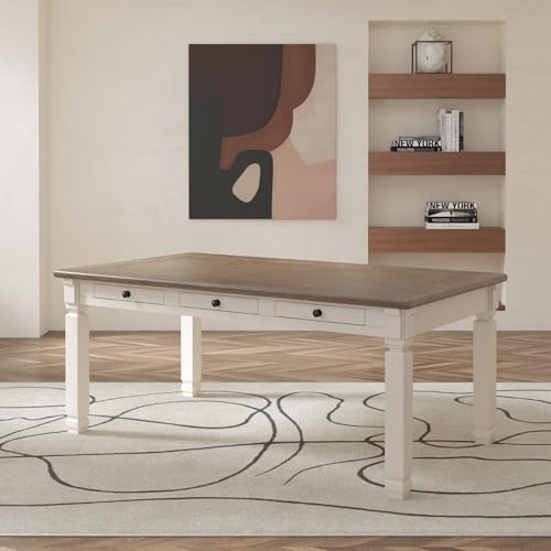 Signature Design by Ashley Bolanburg Farmhouse Rectangular Dining Table, 3 Drawers On Each Side, Seats 6, Wood, 71.88" W x 39.88" D x 31.13" H, Whitewash Signature Design by Ashley