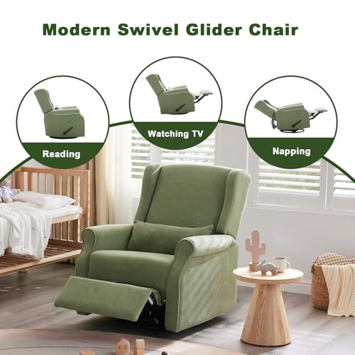 Eiayeebil Nursery Swivel Glider Recliner,Rocking Chair Nursery with Footrest,Rocking Recliner Chair for Nursery,Glider Rocker Recliner for Living Room & Bedroom,Green Eiayeebil