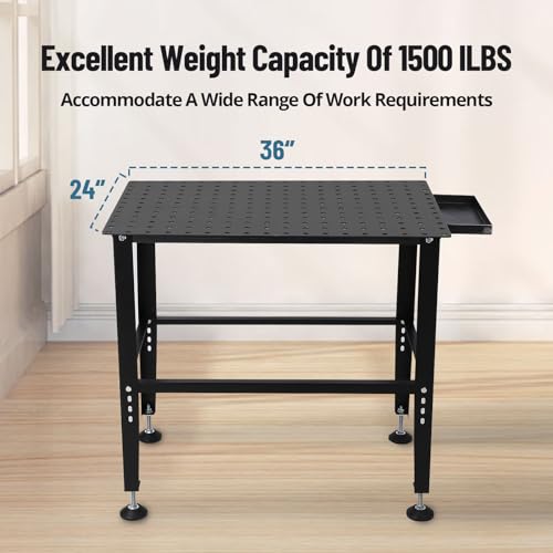Heavy Duty Welding Table, 36"x24" Metal Workbench with 5/8" Tool Holes & Adjustable Legs, 1500lb Capacity Steel Fabrication Table for Welding, Sawing, Auto Repair Festisoul