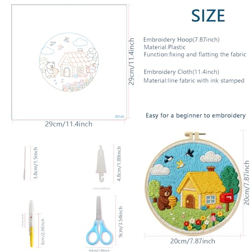 Zhenqing Four Seasons Embroidery Kit for Beginners, 4-Pack Circular Scenes with 20cm Hoop, Pre-Printed 29x29cm Fabric & Threads, Spring Summer Fall Winter Landscape Designs(C0182)
