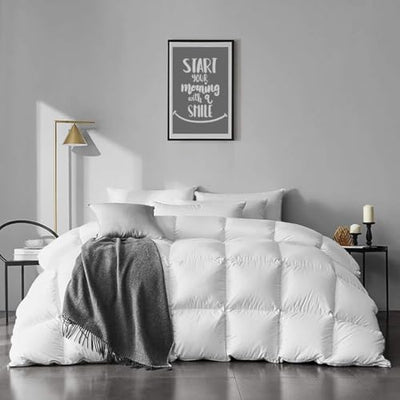 APSMILE Lightweight Feather Down Comforter Queen Size - Ultra Soft 100% Organic Cotton Quilted Duvet Insert, Thin Bedding Comforter for Warm Weather/Hot Sleepers (90x90, Ivory White)