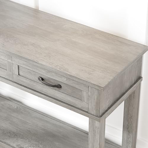 IDEALHOUSE entryway Table, Entry Table with Drawers 3-Drawer Storage & Open Shelf, 2-Tier Sofa Table Behind Couch Narrow Long, Farmhouse entryway Console for Hallway Foyer Living Room, Grey IDEALHOUSE