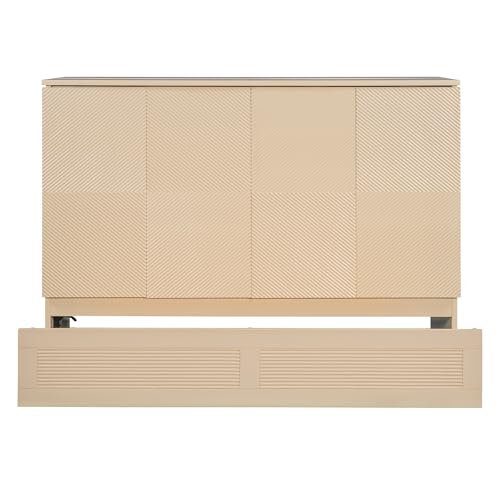 Ball & Cast Murphy Bed Full Size with Drawer and A Set of Sockets,Bedroom Folding Wall Cabinets Frame w/USB Ports & Pulley Structure Design,Hideaway Bed for Guest Room,Study,Office,Golden Ball & Cast