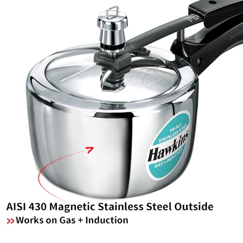 HAWKINS Triply Stainless Steel Pressure Cooker, Inner Lid Induction Cooker, (HSST15) 1.5 litres Silver HAWKINS